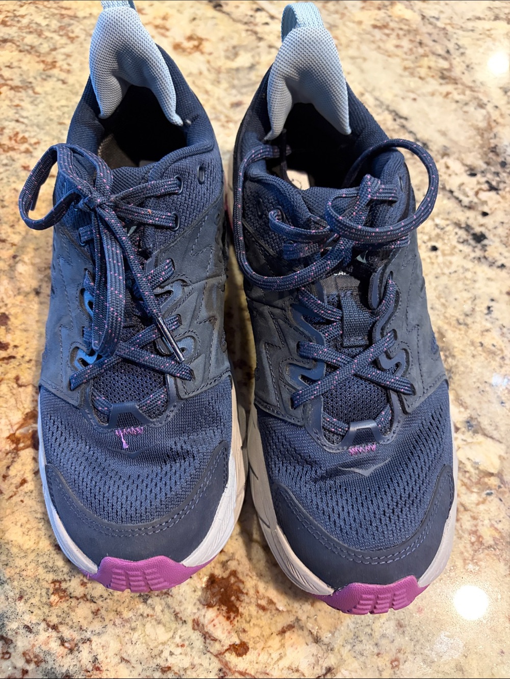 Women’s Navy Running Sneakers with Purple Accents HOKA CLIFTON 9. - Picture 1 of 5